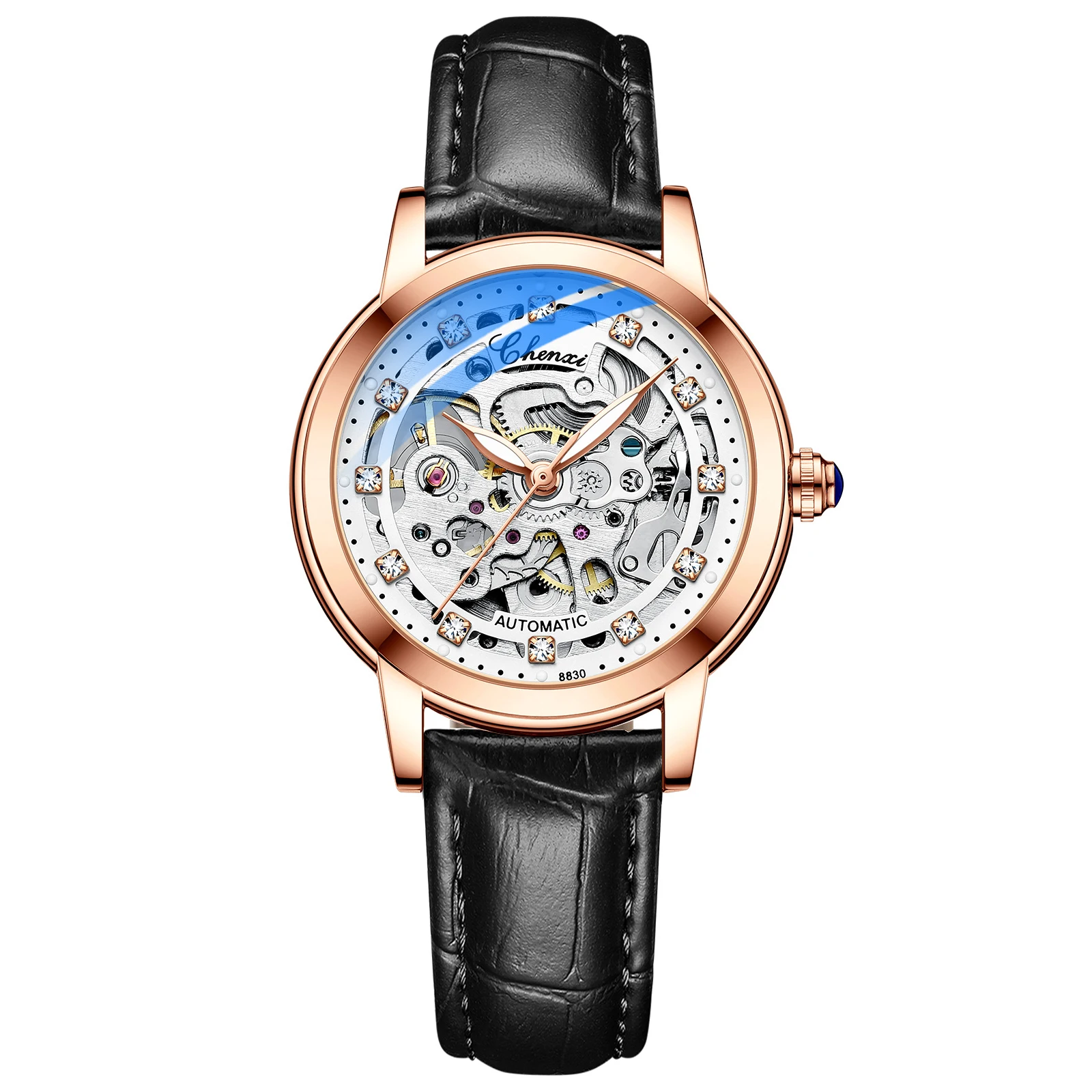 Luxury Women Automatic Mechanical Watch, Waterproof Stainless Steel, Ladies Skeleton Wrist Watch