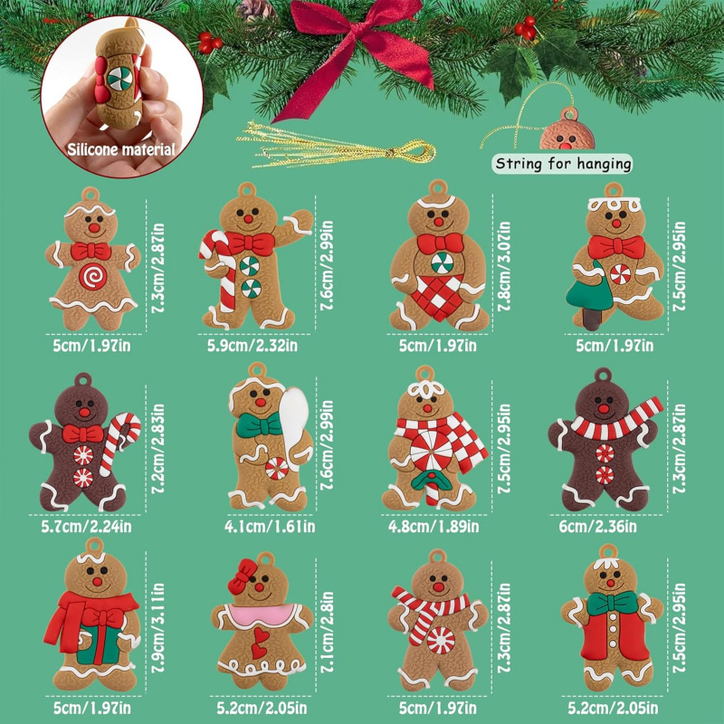 Assorted Gingerbread Figurines Ornaments, Christmas Tree Hanging Decorations, Gingerbread Man Ornaments for Christmas