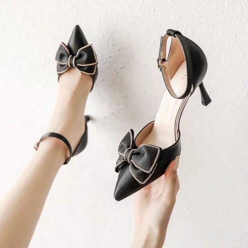 Elegant White Pointed Toe Butterfly Heels Medium Stiletto Wedding Pumps