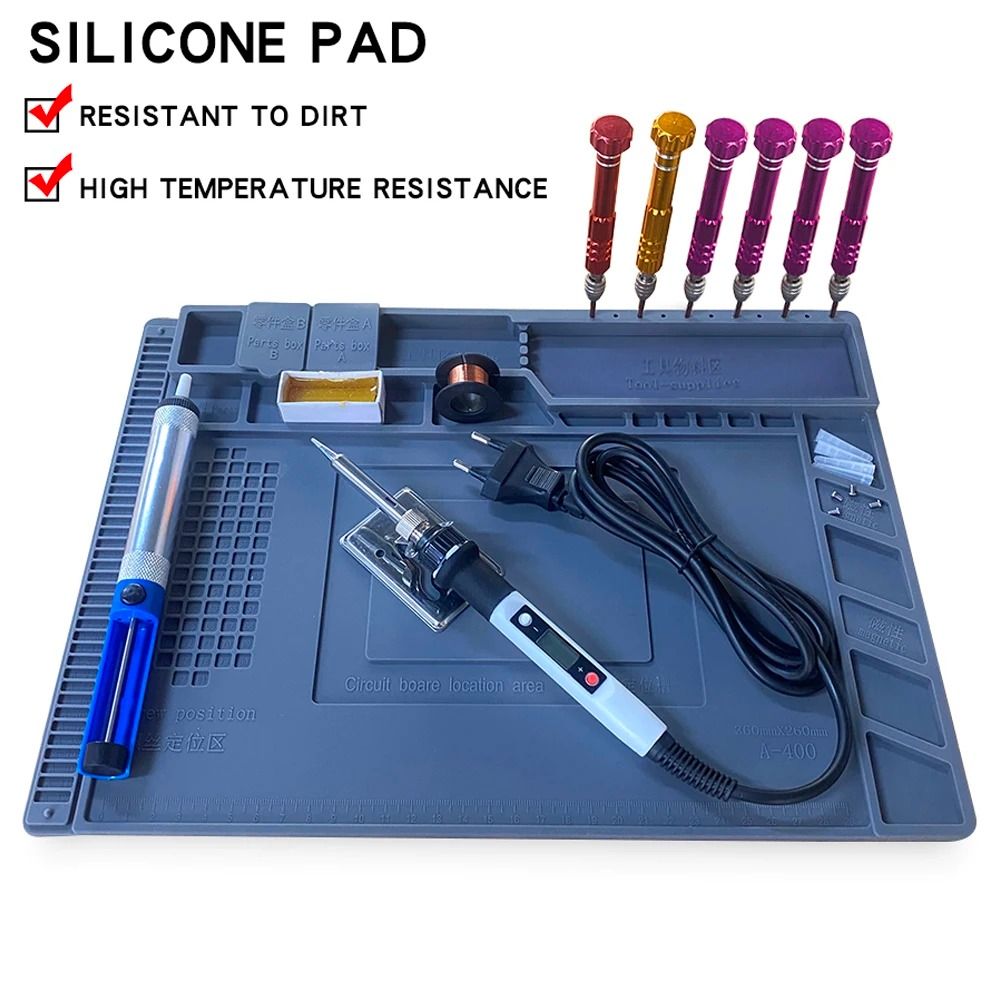 Silicone Soldering Mat with Heat Insulation and Magnetic Work Areas