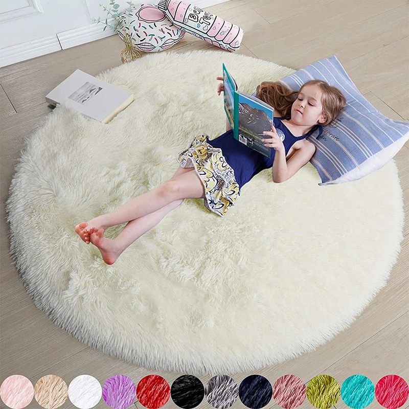 Blush Cloud Fluffy Round Rug – Soft Plush Shaggy Bedroom Carpet for Kids & Cozy Living Spaces