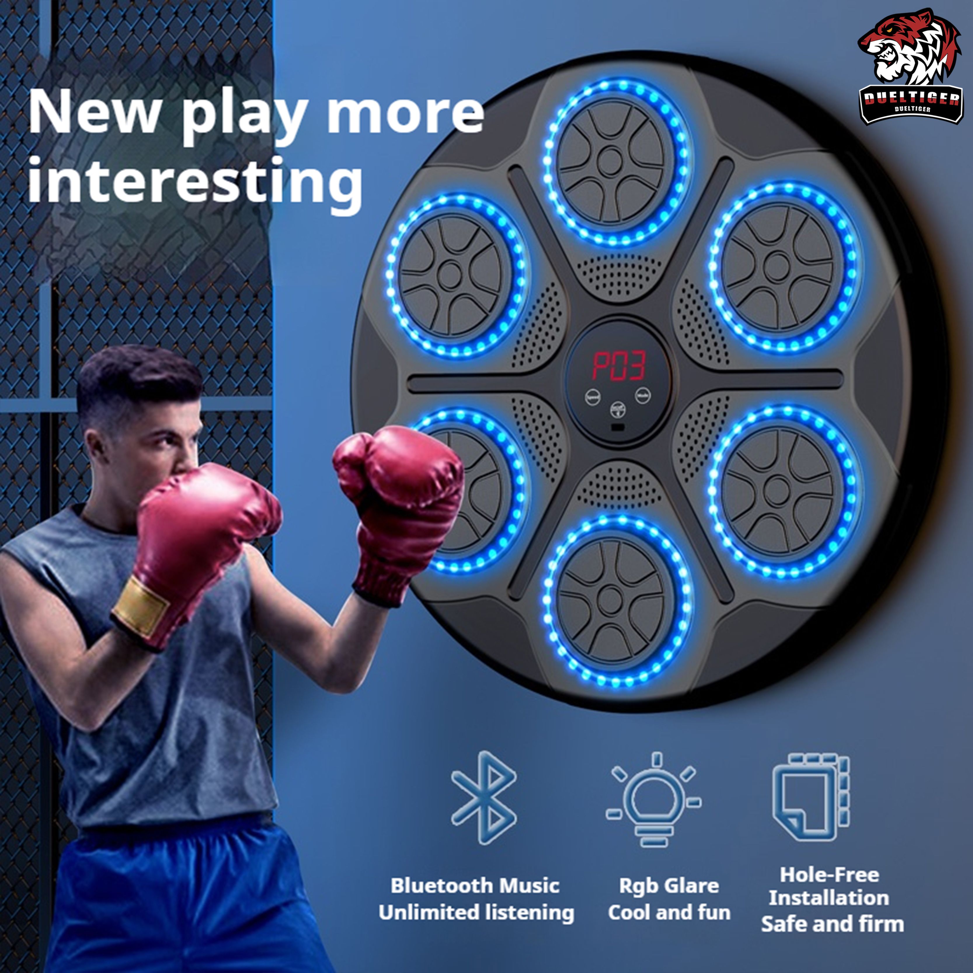RhythmStrike Smart Music Boxing Trainer – Wall-Mounted Bluetooth Punch Pad for Home Fitness & Reaction Training