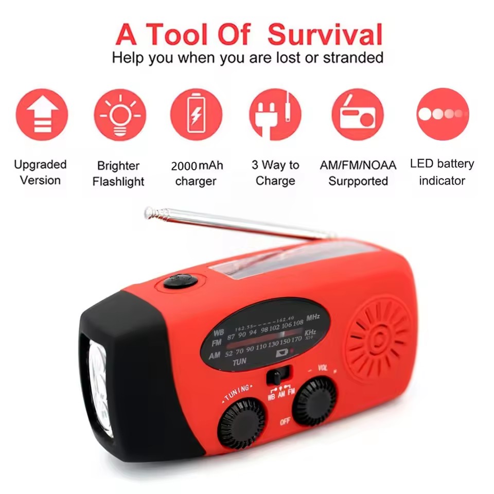 Solar Hand Crank Emergency Weather Radio with Flashlight Siren and Phone Charger
