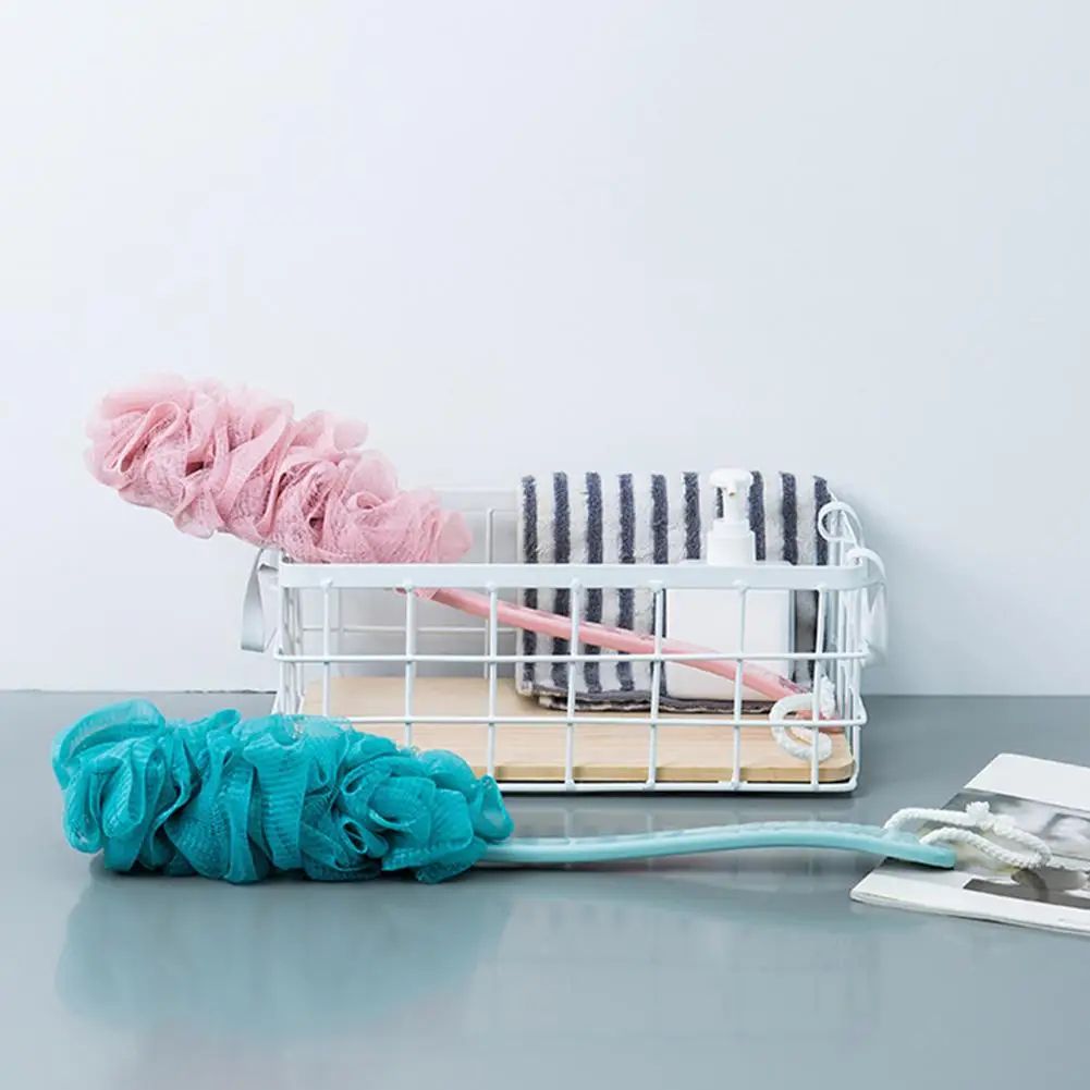 Long Handle Mesh Loofah Bath Brush – Shower Body Scrubber with Soft Bubble Exfoliating Cleaner