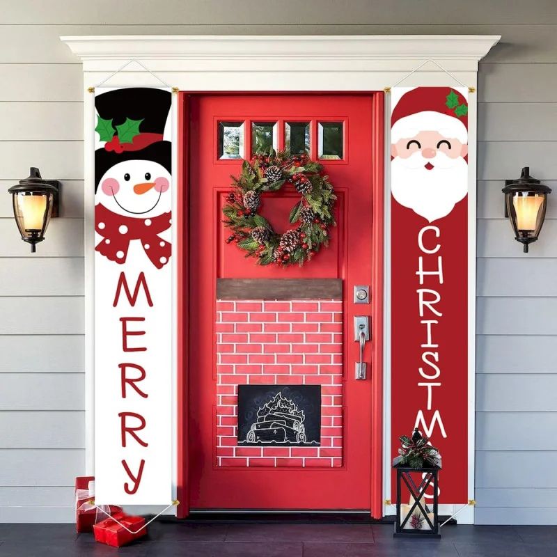 Christmas Outdoor Yard Sign Set – Santa & Snowman Porch Hanging Decorations with Durable Poles