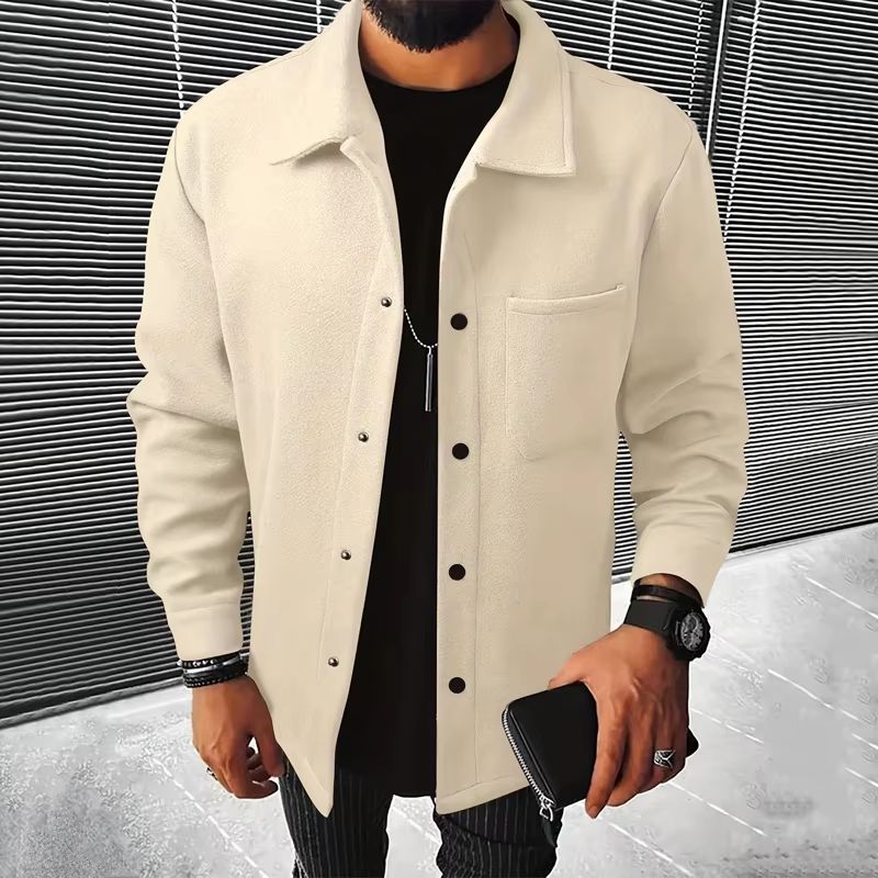 Men's Warm Brushed Jacket with Lapel Button-Down Casual Coat – Autumn and Winter Business Casual with Pockets