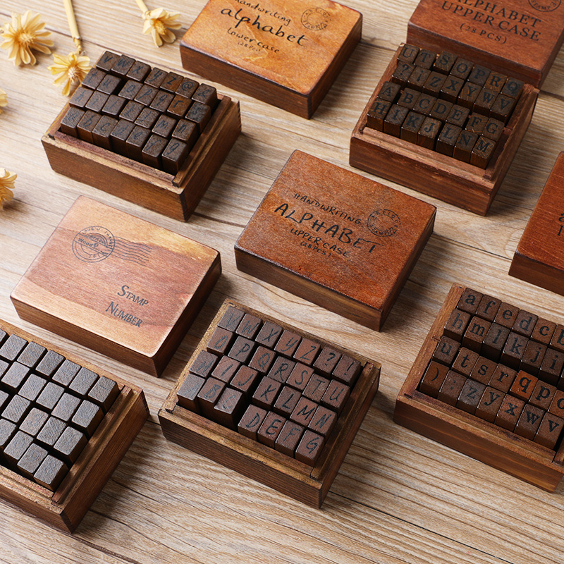 Vintage Wooden Letter Stamp Set Number & Week Stamps for Crafting, Card Making & Scrapbooking