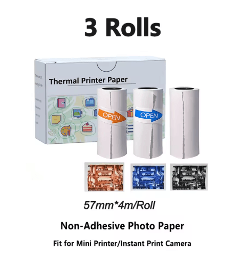 Kids Instant Camera Thermal Paper Refill Rolls, BPA-Free 57by25mm (White, Non-Adhesive)
