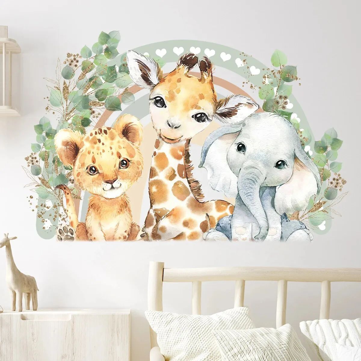 Cute Cartoon Animal Wall Stickers Rainbow Kids Room Decals