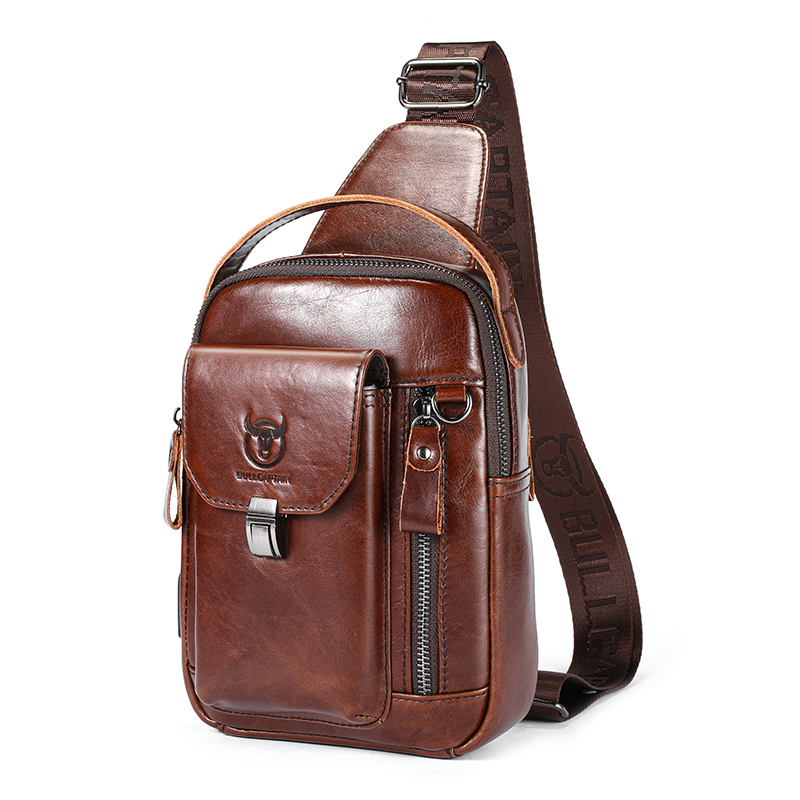 Mens Genuine Leather Anti-Theft Crossbody Bag Multifunctional Casual Chest Bag