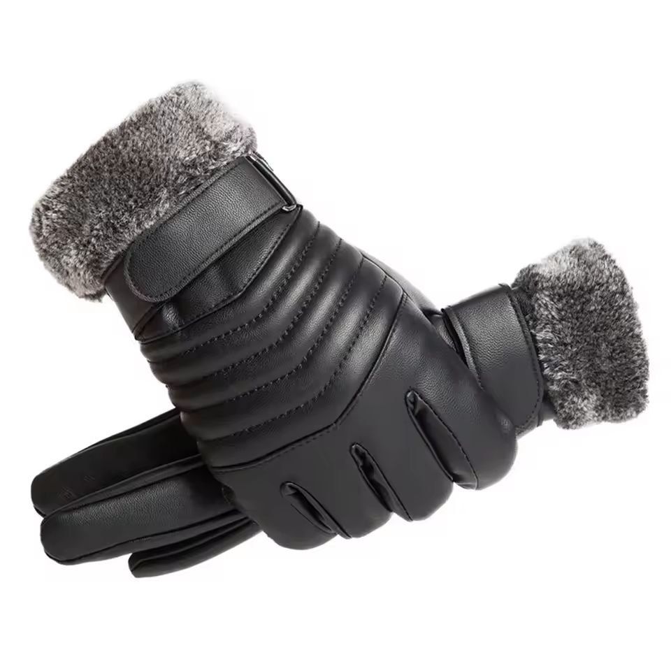Plush Fur-Mouth Mens Winter Insulated Touchscreen Gloves - Ultimate Cold-Weather Outdoor Cycling & Motorbike Gear