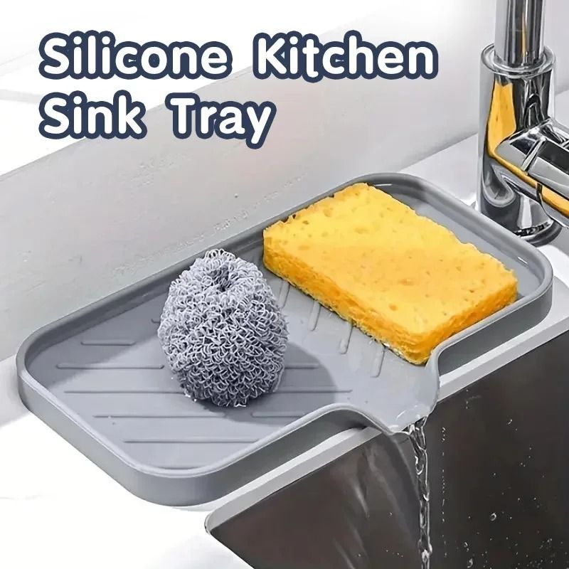 Universal Silicone Faucet Splash Guard & Sink Storage Tray