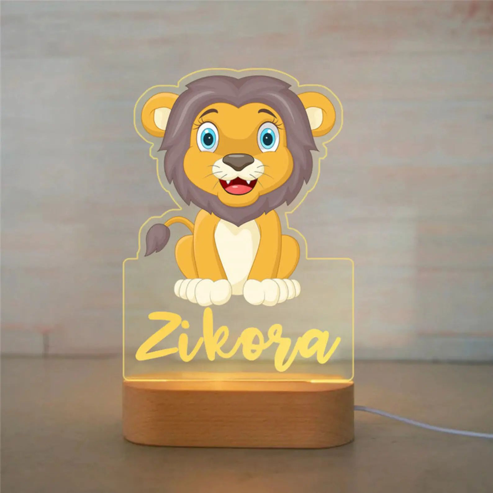 Personalized Kids Night Light Custom Name Animal Acrylic Lamp