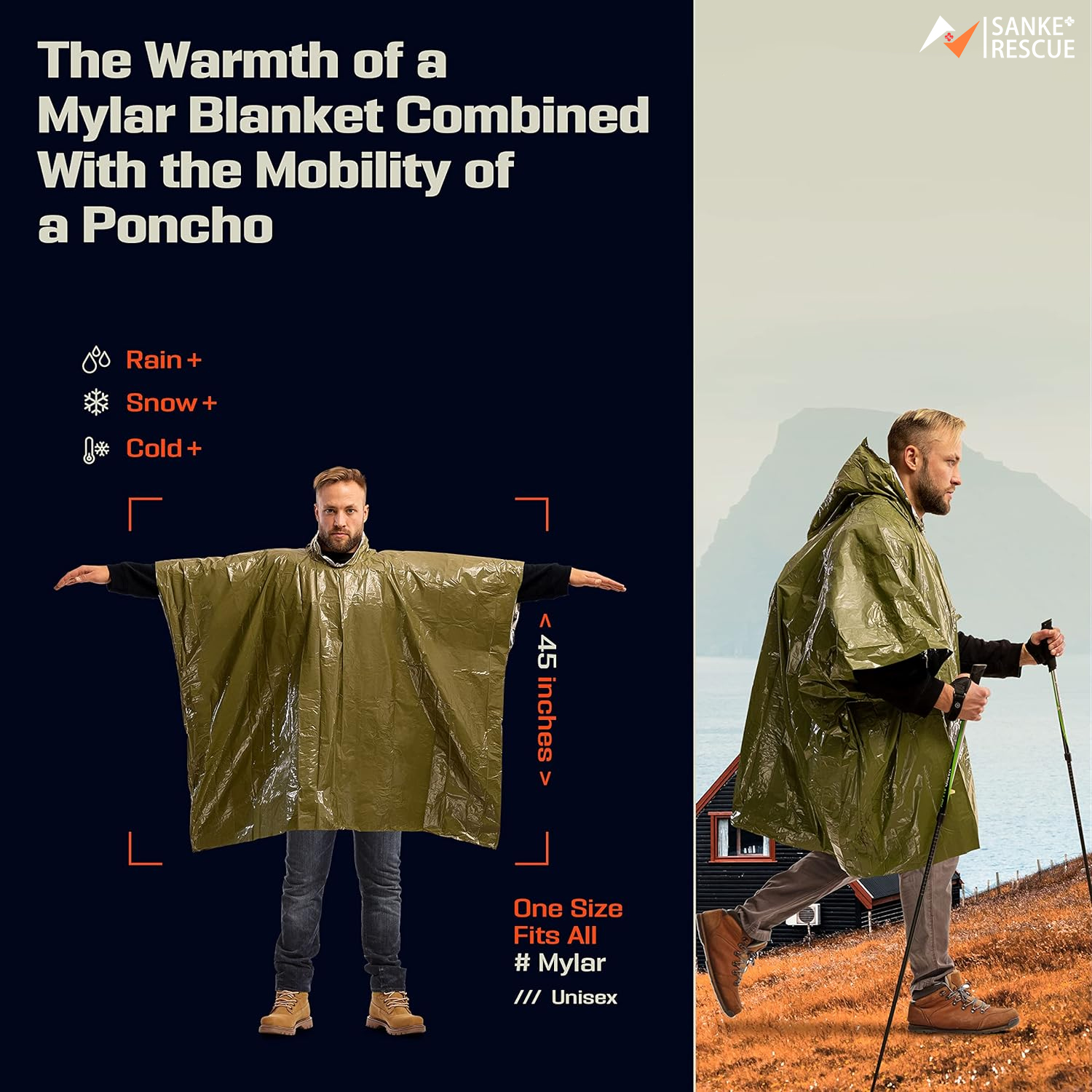Disposable Waterproof Emergency Poncho with Aluminum Film - Cold Insulation Survival Rainwear for Camping & Outdoor