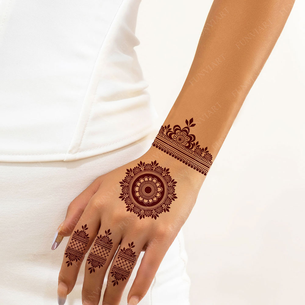 Brown Henna Tattoo Stickers, Flower Hand and Foot Temporary Tattoos, Fake Tattoo for Women, Wedding and Festival Body