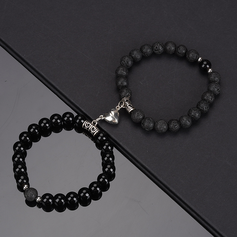 Natural Stone Heart Magnet Distance Couple Bracelets Beads Friendship Fashion Jewelry Gift