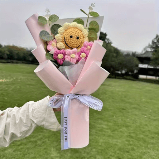 Handmade Crochet Sunflower Bouquet Bright Artificial Flowers for Lasting Joy 1 to 2 pcs