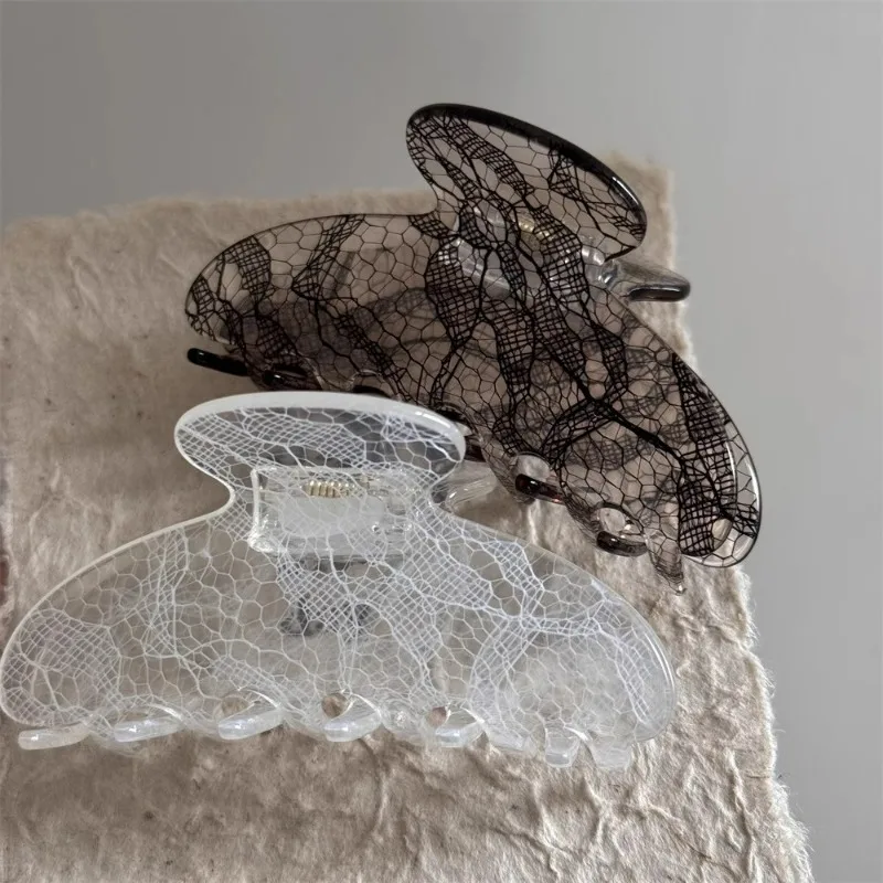 Lace Pattern Claw Clip for Women - Shark Clip for Back Head Texture and Mature Half Tie Hair