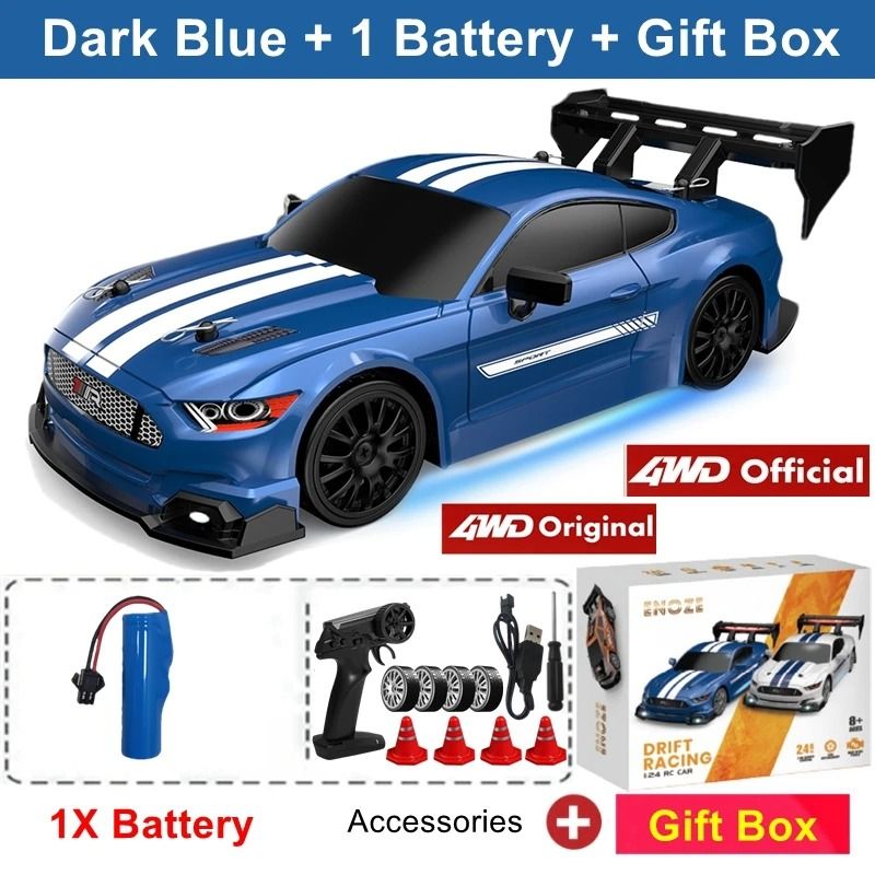 4WD RC Drift Car with LED Lights Rechargeable Remote Control Racing Toy