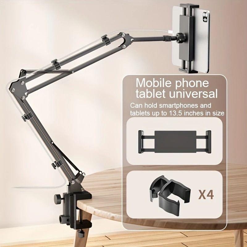 Adjustable Bed Tablet Holder with Rotatable Long Arm Clamp Mount