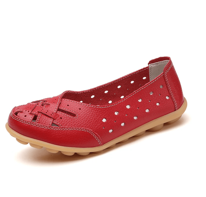 SoftStep Genuine Leather Hollow SlipOn Ballet Flats