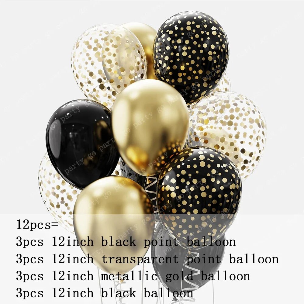 12pcs 12-inch Black Gold Latex Balloons: Graduation & Birthday Party Decorations
