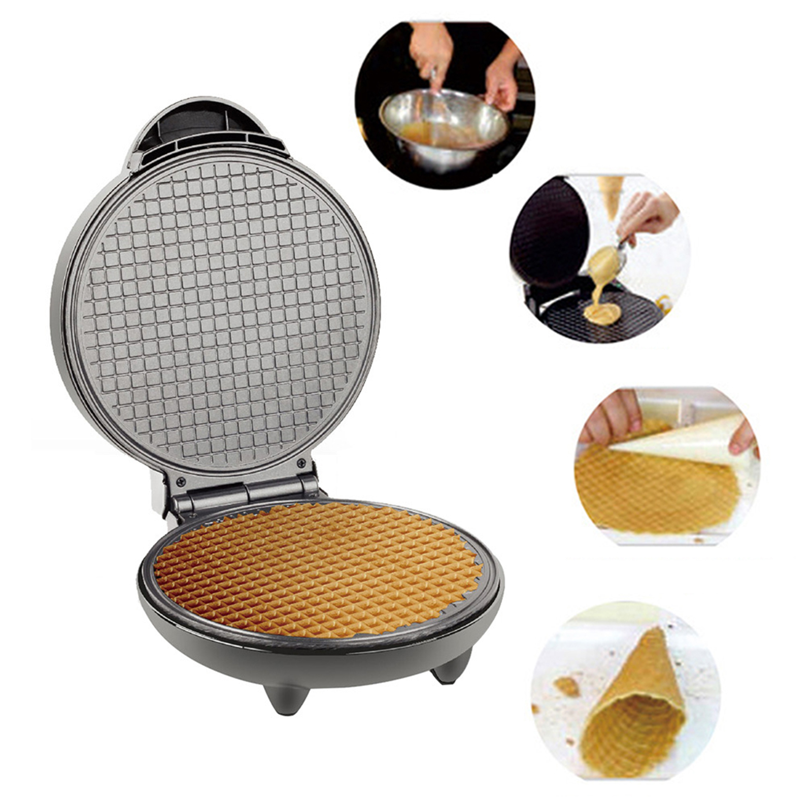 Premium Electric Ice Cream Cone Waffle Bowl Maker Nonstick Dessert Iron