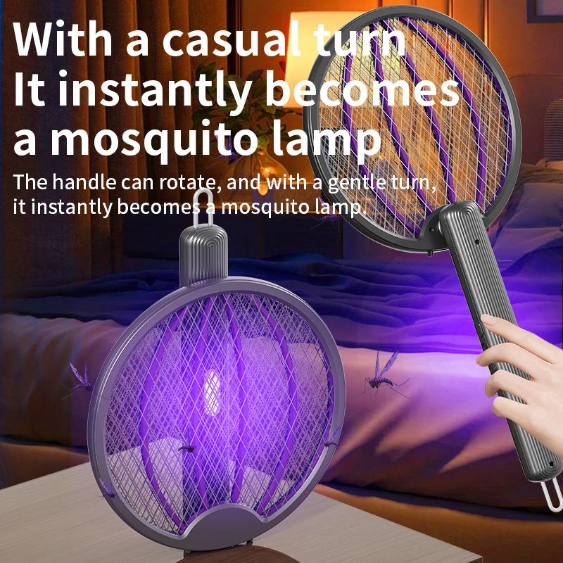 Foldable Electric Mosquito Swatter 3-in-1 Rechargeable Anti-Mosquito Lamp Wall-Mounted Killer