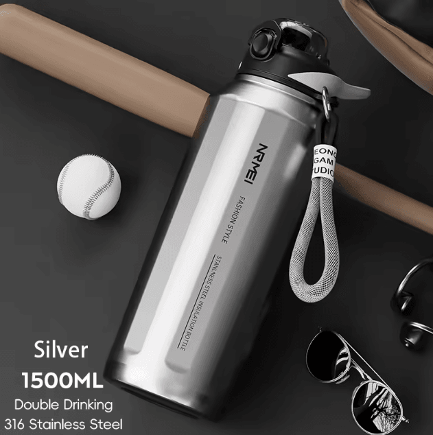 HydroCarry One-Button Thermos Bottle – Large Capacity Stainless Steel Vacuum Flask with Rope