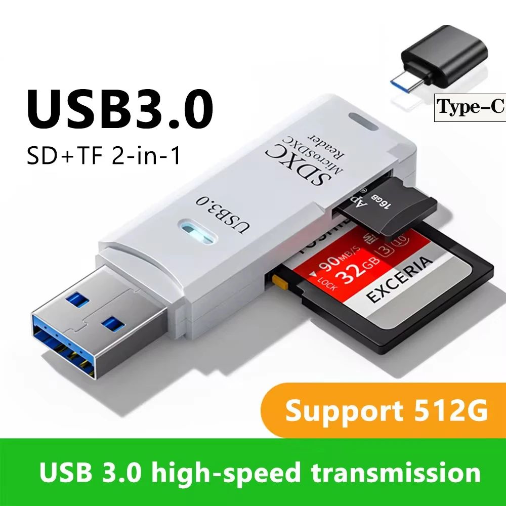DualConnect USB 3.0 & Type-C Card Reader – 2-in-1 SD and Micro SD Adapter for PC & Laptop