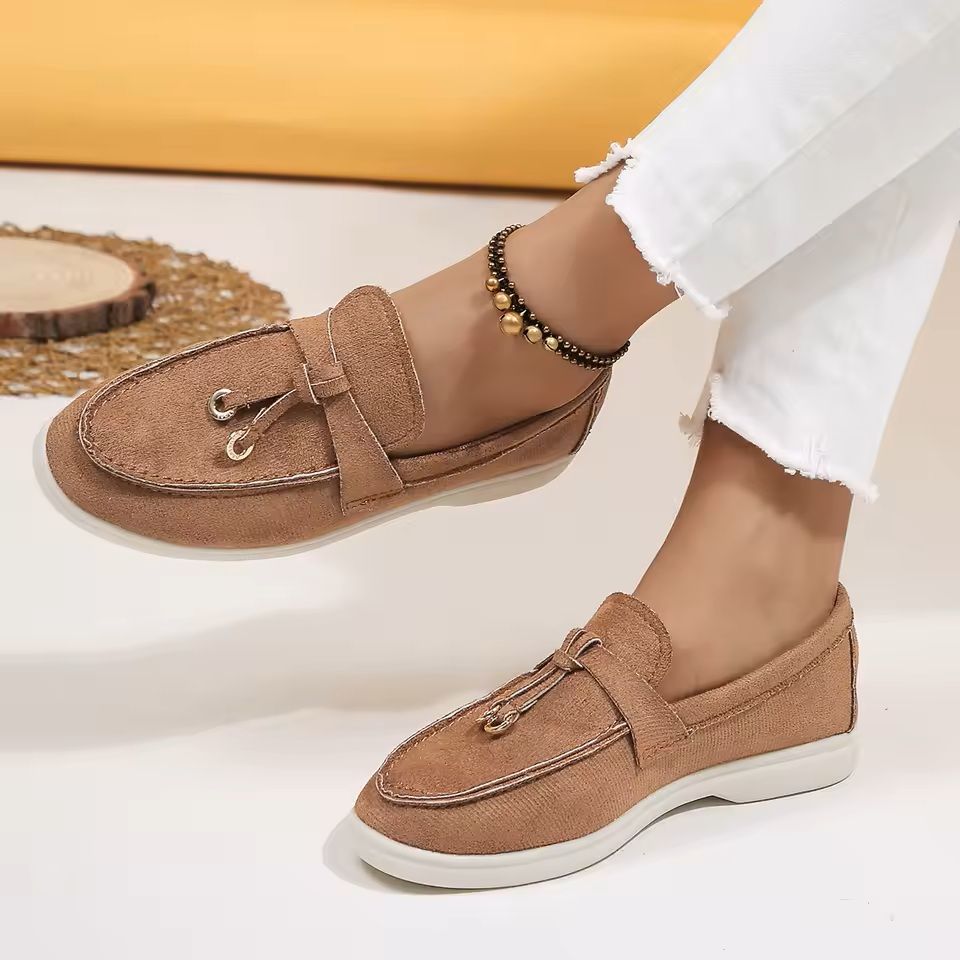 Lefu Womens Soft Leather Retro Lazy Step On Flats