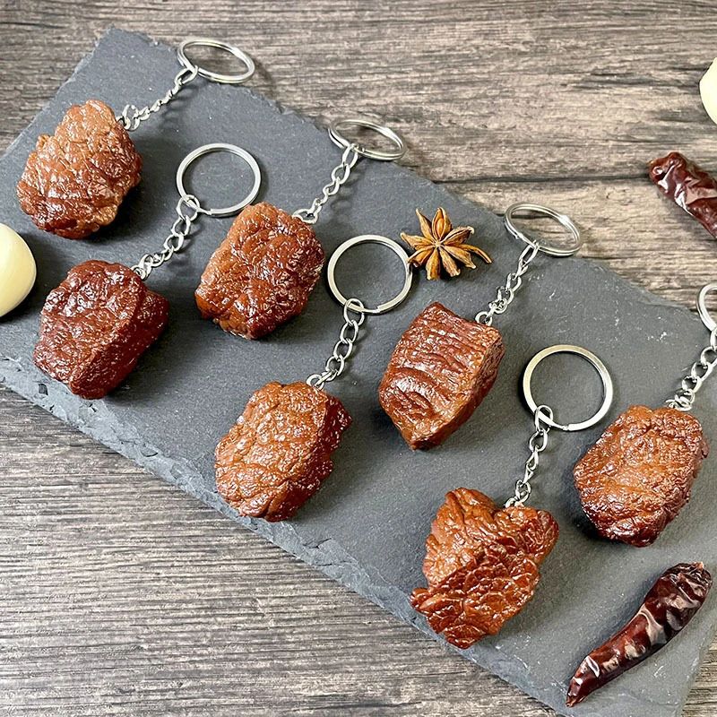Simulation Beef Cube Keychain