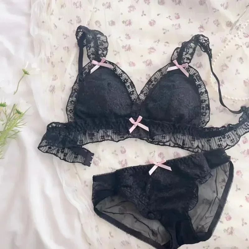 French Retro Lolita Lace Bra | Wireless Sweet Japanese-Style Lingerie