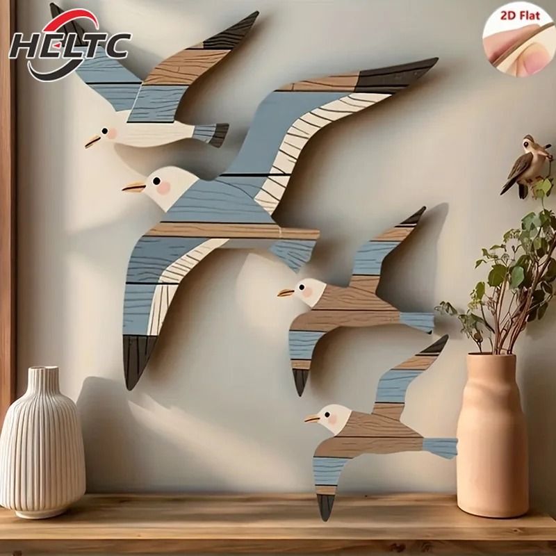 Maritime Narrative Sculpture – High-Definition Wooden Seagull Architectural Set