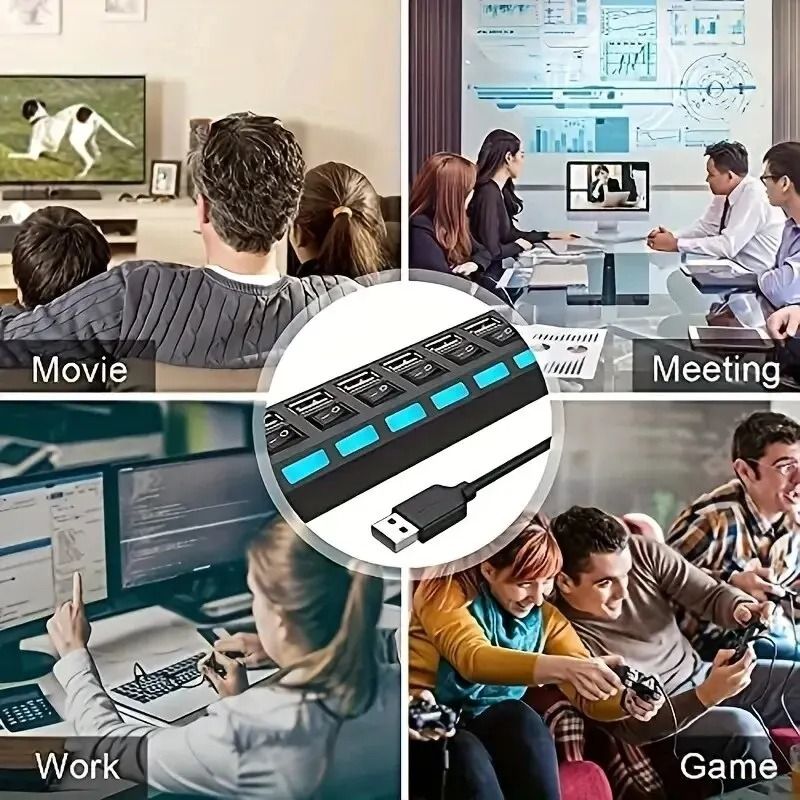 High Speed USB Hub 4 Port or 7 Port Multi Splitter with LED Switch for PC and Laptop