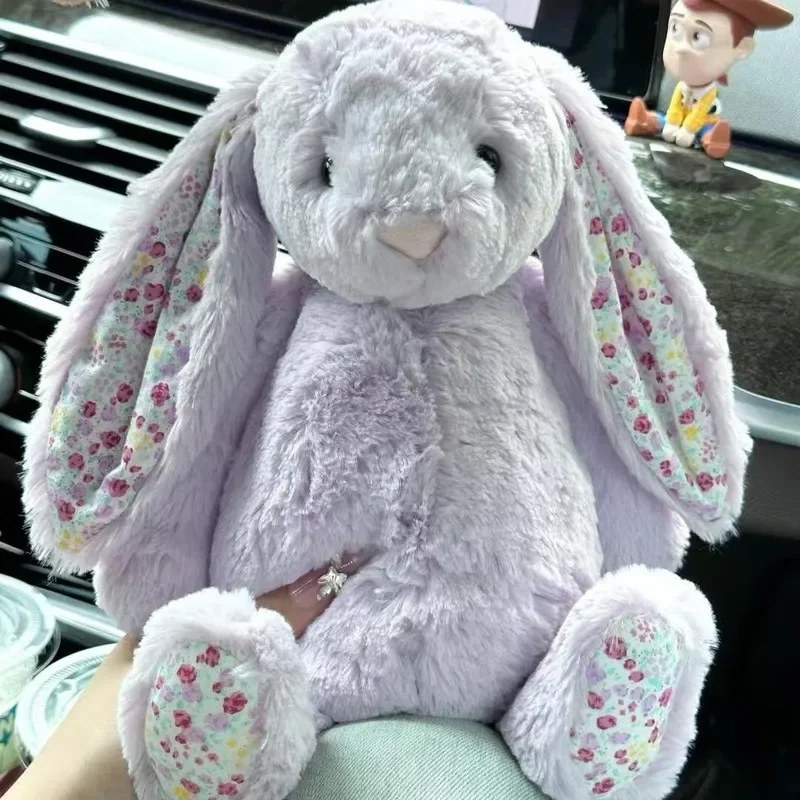 NEW Easter Rabbit Grey Plush Doll with Pink Strawberry Flower Ears Gift