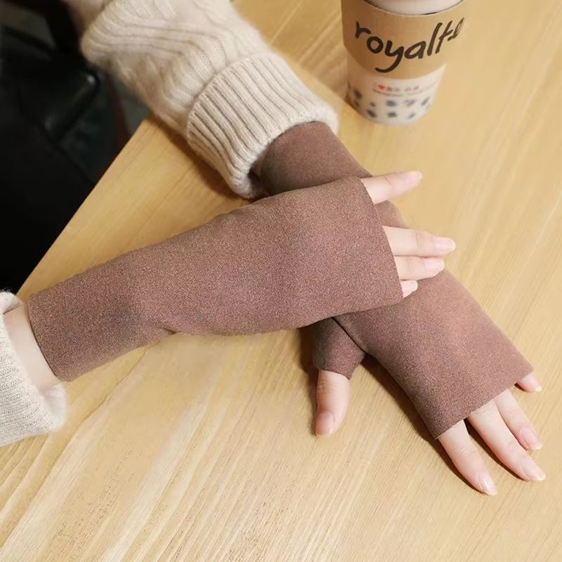 Women's Warm Half Finger Velvet Winter Gloves – Autumn and Winter Open Finger Hand Warmers