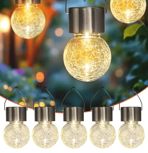 Cracked Glass Solar Hanging Lights – Waterproof Outdoor Garden & Tree Lantern