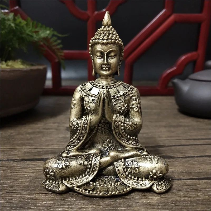 Serene Thai Buddha Statue Bronze Resin meditation Buddha sculpture for Home and Zen Decor