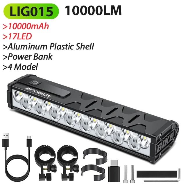 10000 mAh Bicycle Light 17 LED Front Double Bracket Power Bank