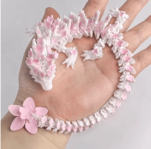 3D Printed Cherry Blossom Dragon Articulated Love Dragon Desk Decor