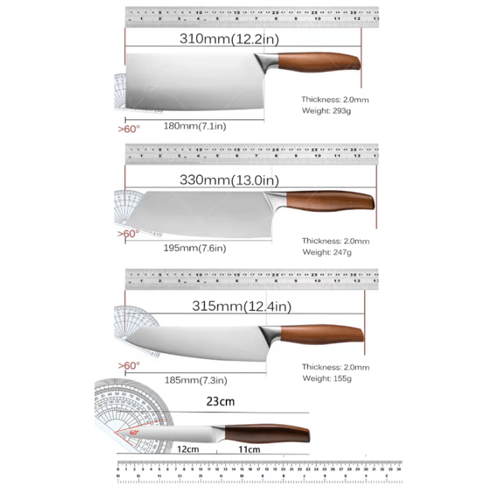 Professional Japanese Kitchen Knives Set with Chef, Santoku, Fillet, and Cleaver