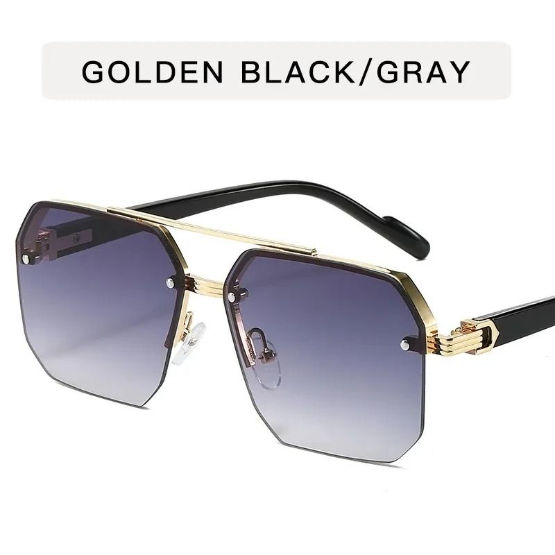 Mens Metal Square Half Frame Sunglasses Rice Nail Accent