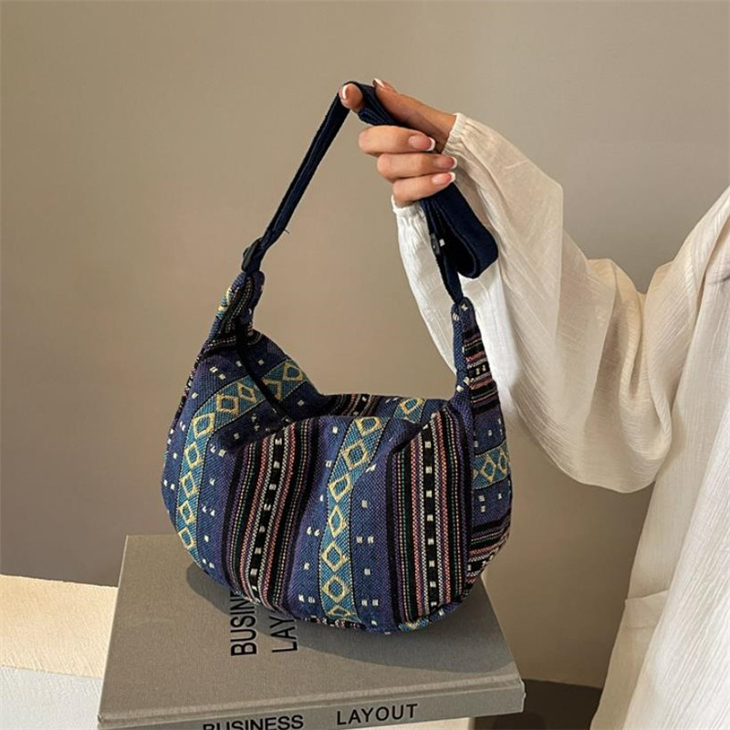 Tribal Style Foldable Crossbody Shoulder Bag with Zipper Closure Striped Pattern and Flag Theme