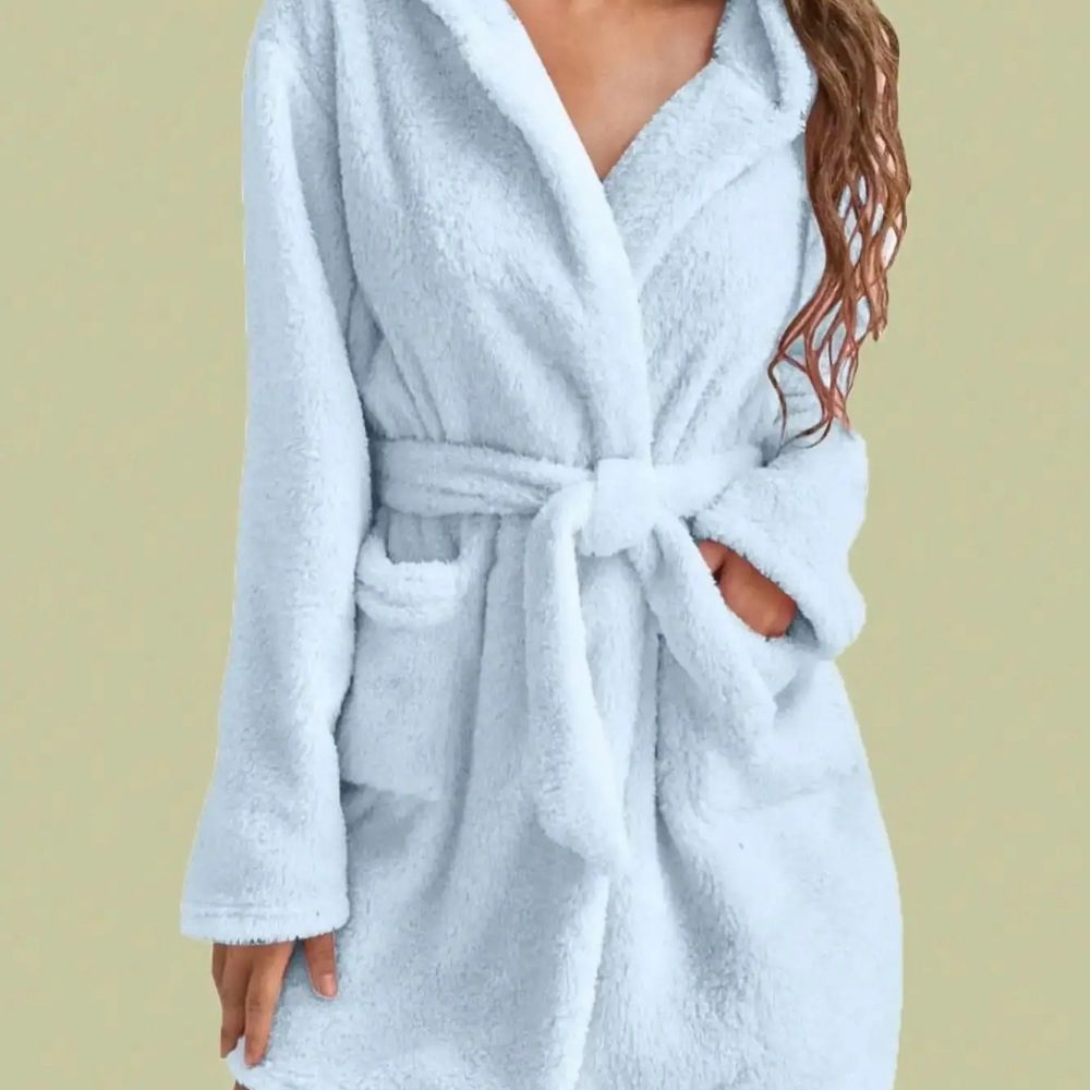 Womens Hooded Fleece Robe with Belt Cozy Autumn Winter Loungewear