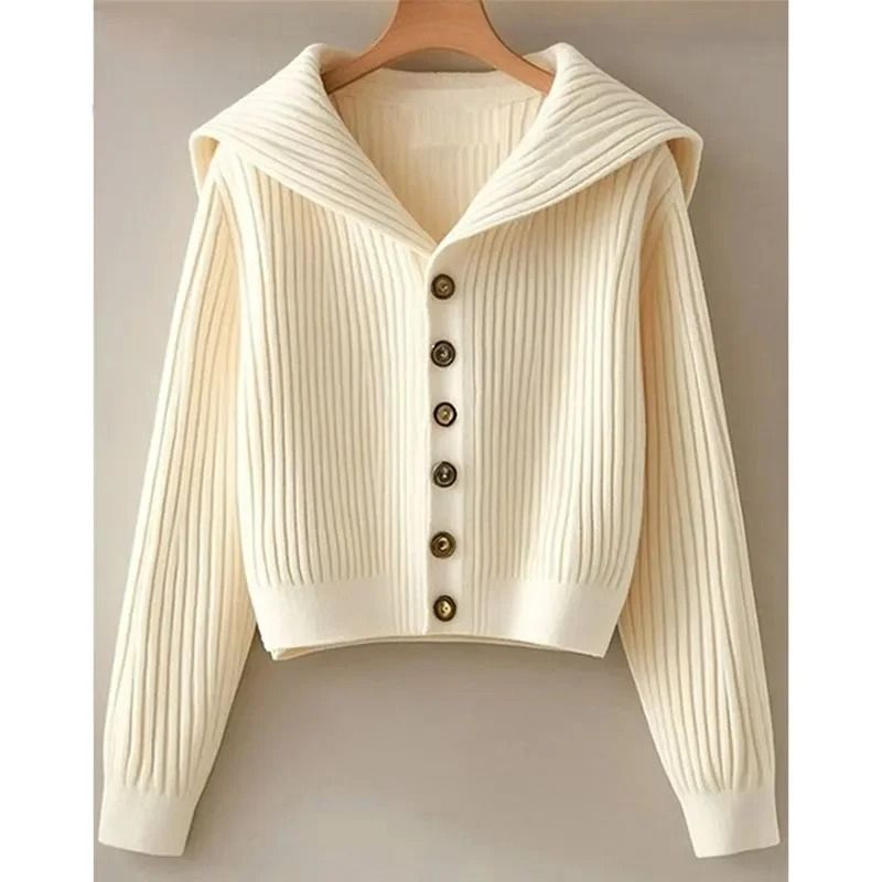 Spring Autumn Women Leisure Solid Color Knitted Retro Lady Long Sleeve Cardigan Knit Top