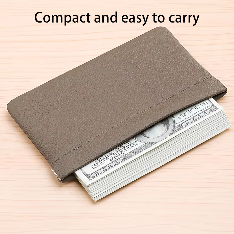 Genuine Cowhide Long Wallet & Document Holder Self Closing Versatile Storage for Passport Drivers License and More