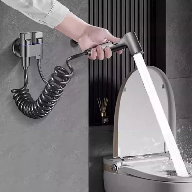 High-Pressure Toilet Spray Gun Kit with 1-in-2-Out Diverter Valve (Handheld Bidet Sprayer)