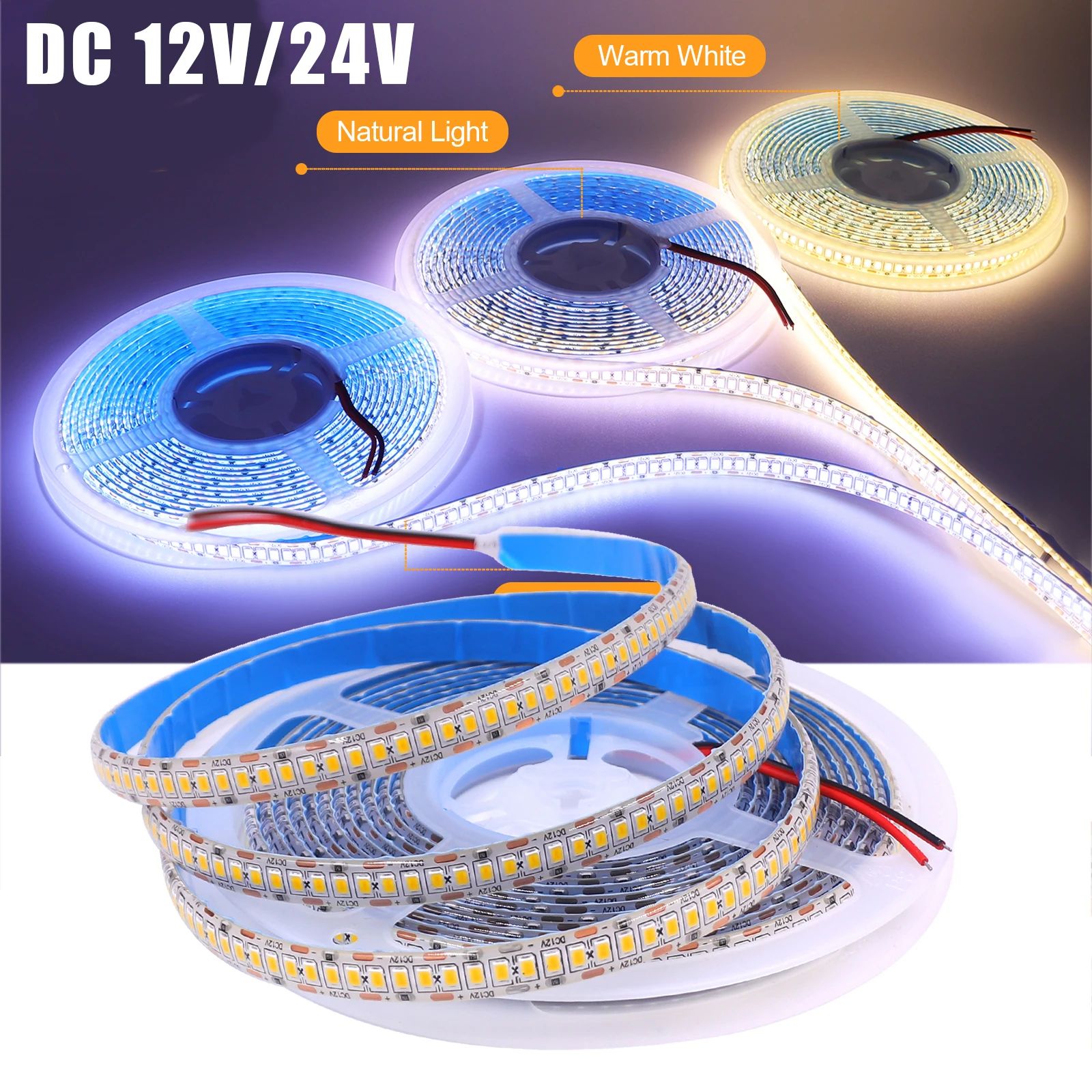 UltraFlex 5m Warm White LED Strip Lights – Waterproof 12V/24V SMD 2835 High-Brightness Ribbon