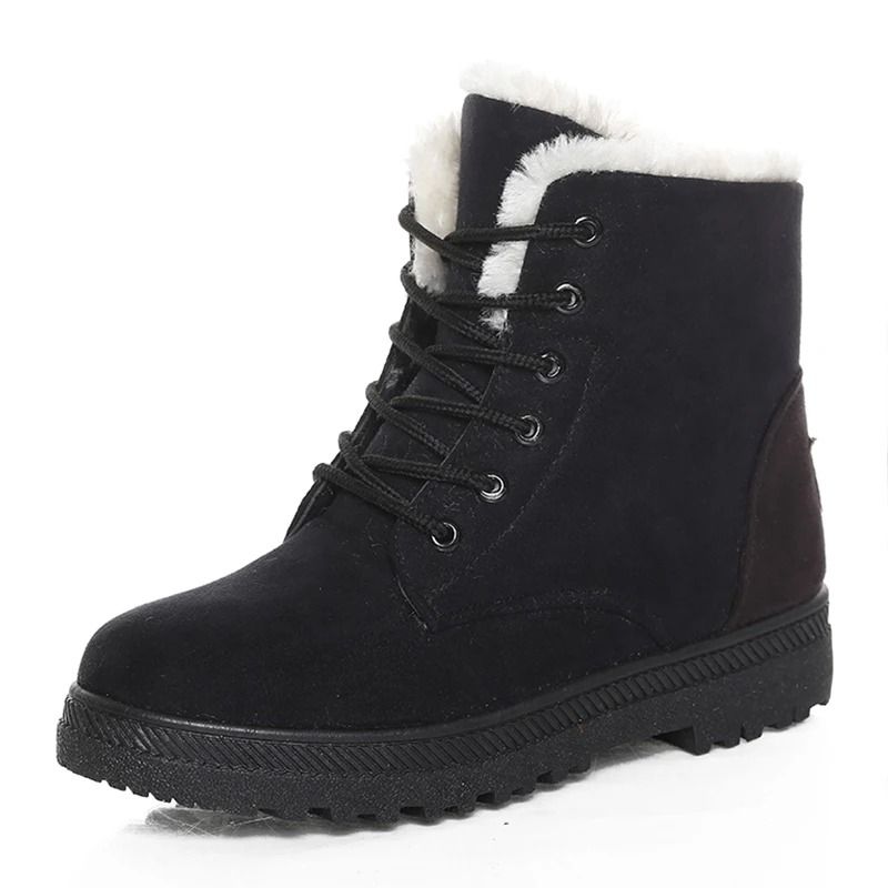 Women low heel fur lined ankle snow boots winter footwear